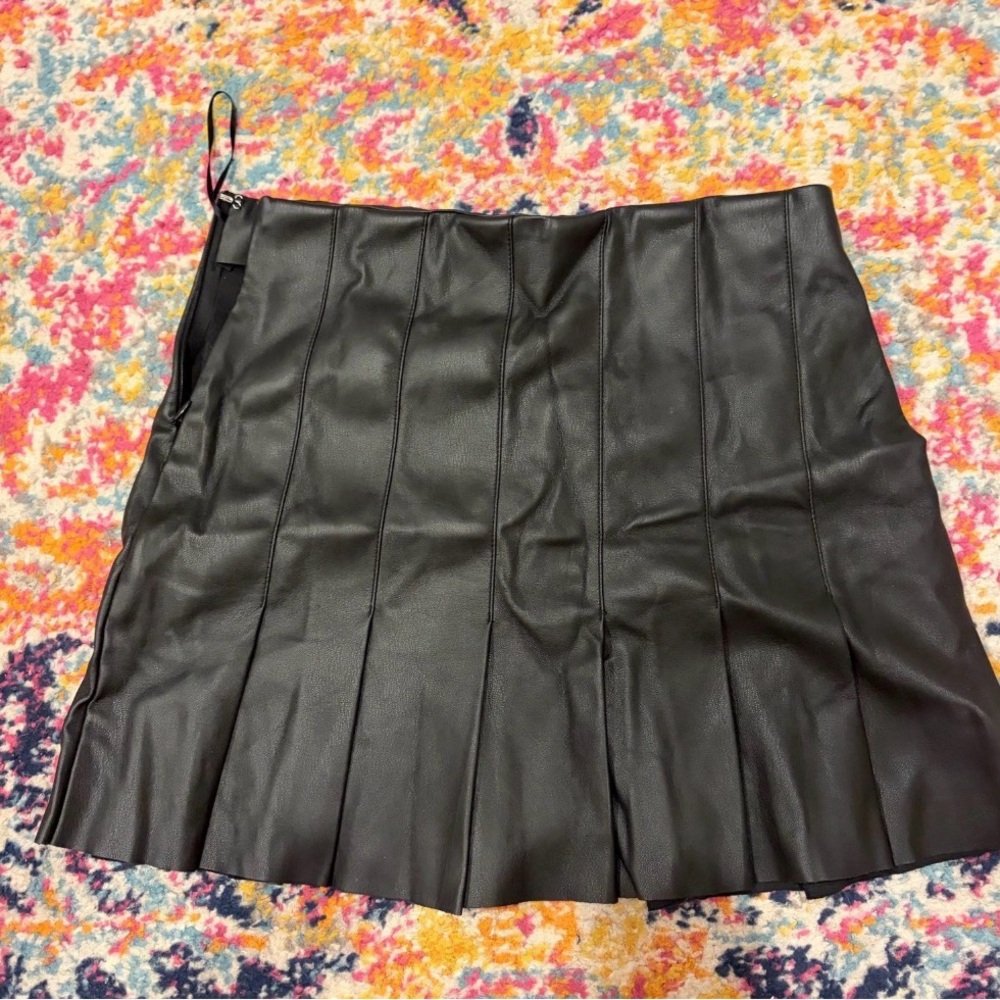 Black Pleated Leather Skirt
